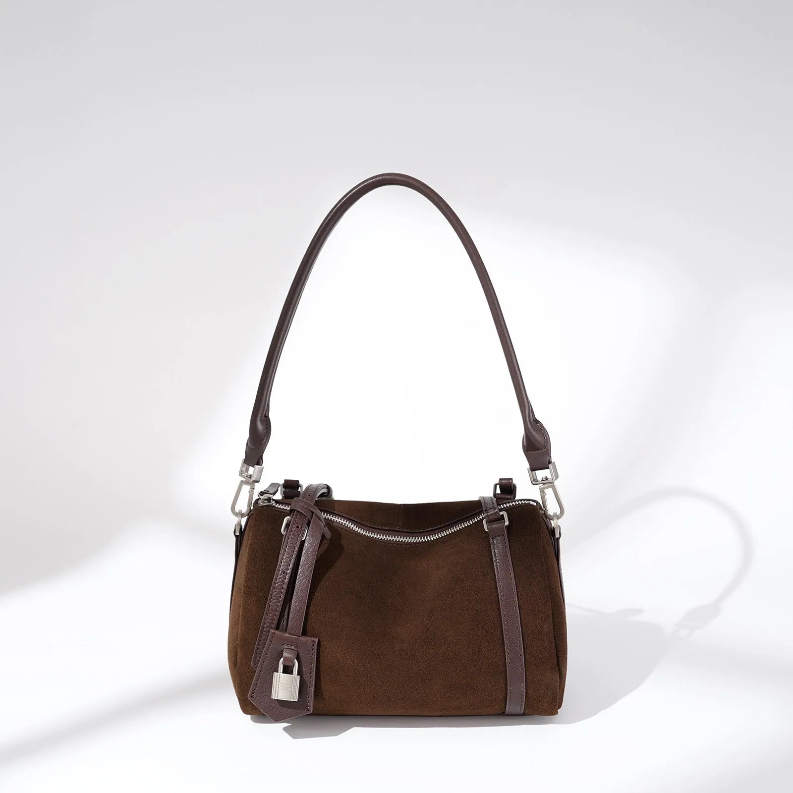 Retro first layer cowhide leather crossbody bag with double shoulder straps in apricot colour