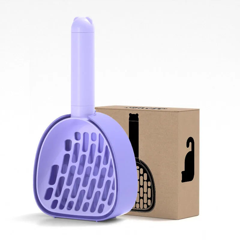 White ABS plastic cat litter scoop with storage base and hidden waste bag compartment