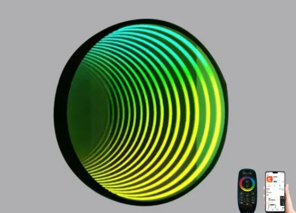 Modern creative octagon wall lamp with colourful mirror glass shade and Bluetooth smart control in 30cm size
