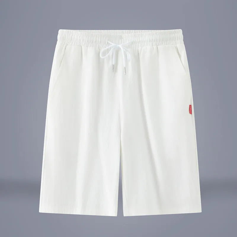 Chinese style solid colour cotton linen cropped summer pants on a hanger