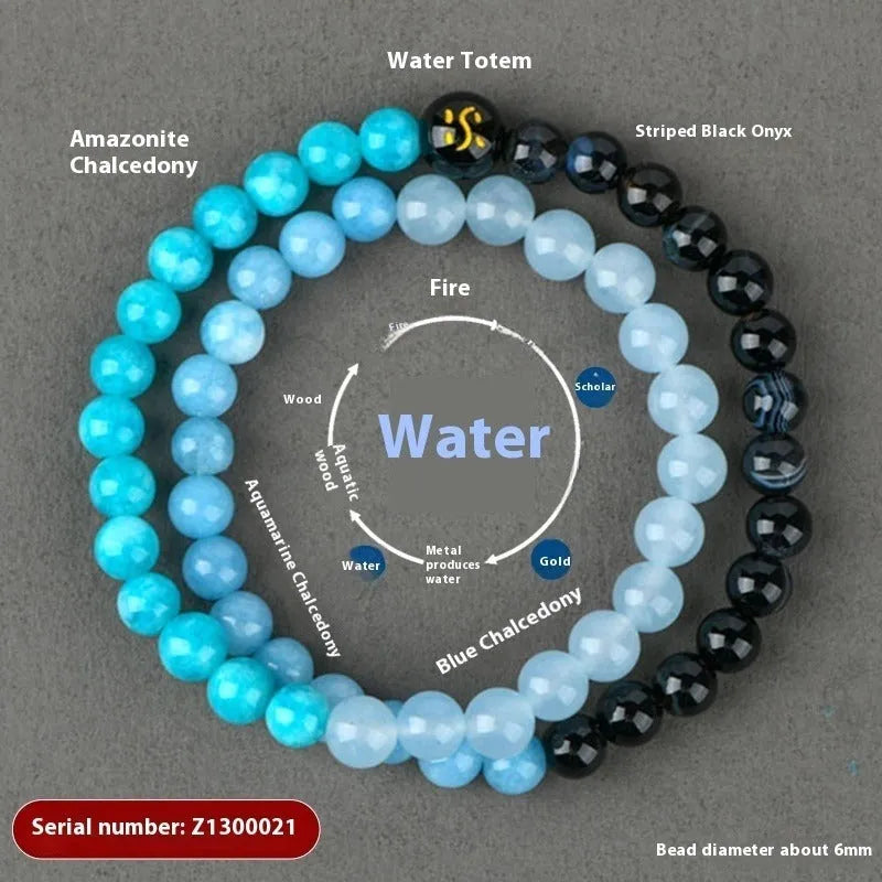 Handmade women's crystal double ring bracelet in five elements colours on a wrist.