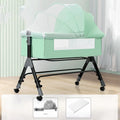 Portable folding baby crib with mosquito net and mattress, iron frame, light grey colour