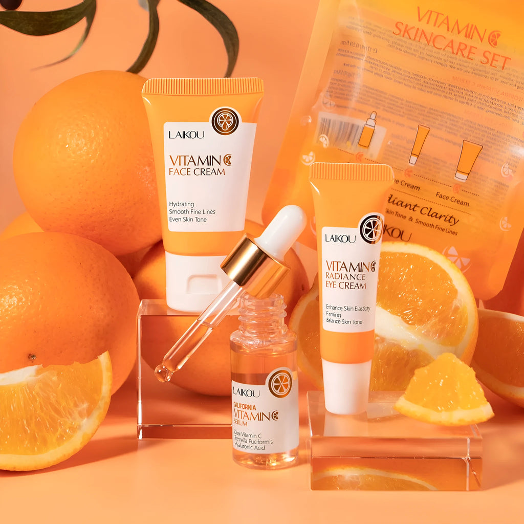 Laikou Vitamin C skin care 3-piece set with facial cleanser, essence, and eye cream included
