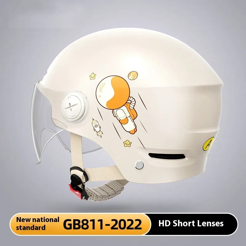 Khaki coloured ABS motorcycle half helmet shown with a choice of attached sun protection or clear visor lenses.