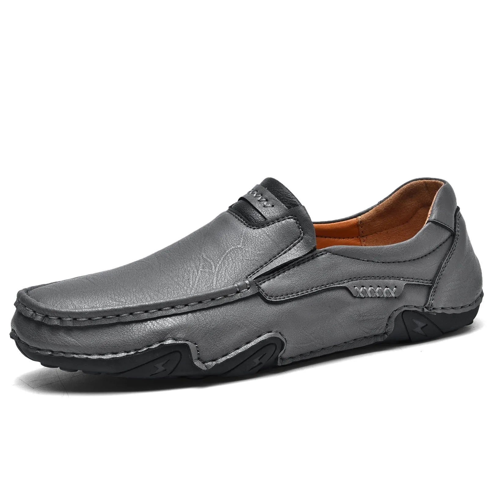 Men's flat casual slip-on loafers in microfiber with leather lining, shown in a choice of colours.