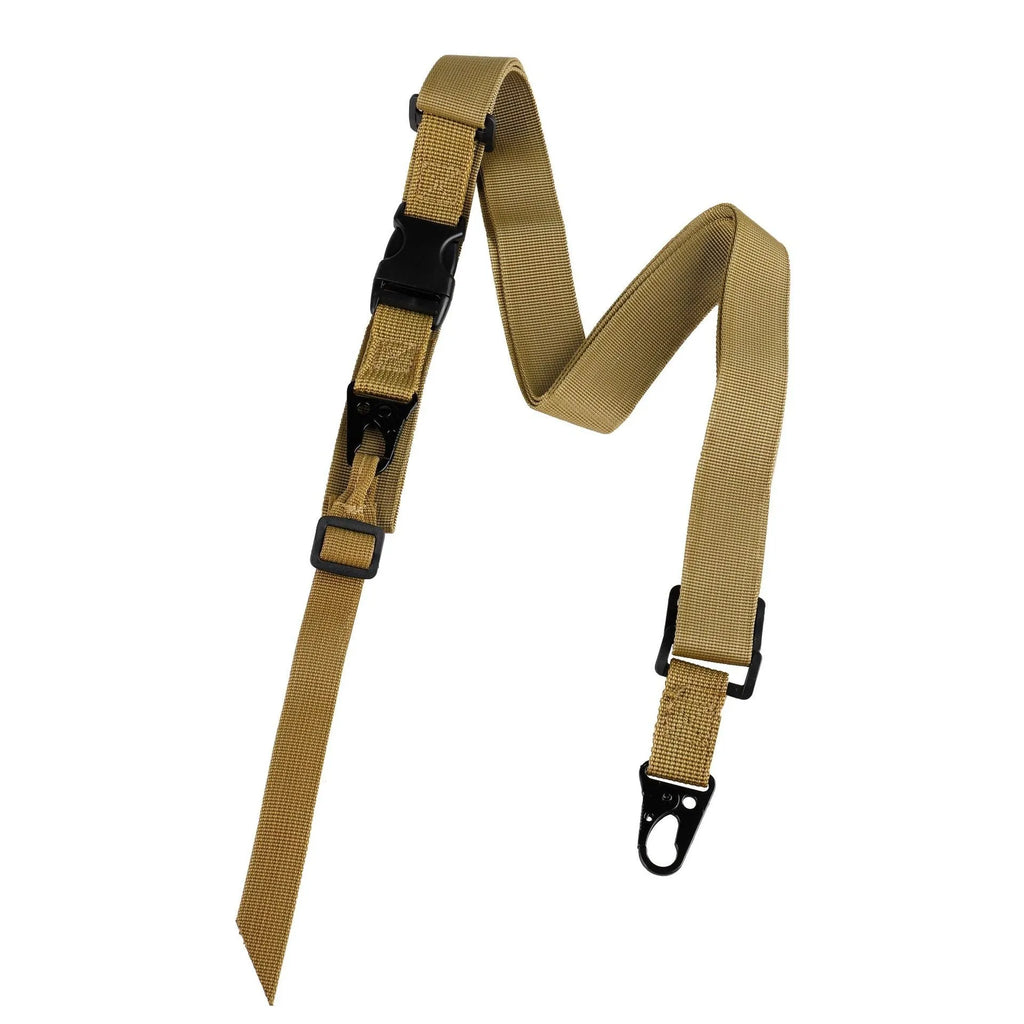 Army green nylon crossbody sling strap with alloy snap buckle, laid flat to show 148cm length