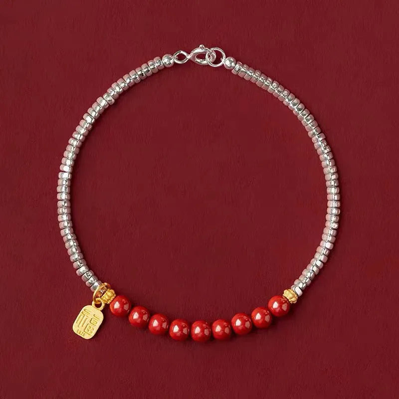 Silver couple bracelet with geometric round beads, 16 cm adjustable length, electroplated white K colour finish