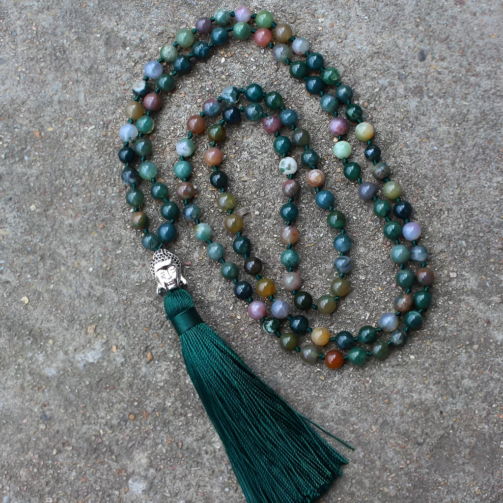 Natural agate 108-bead necklace bracelet with 6mm geometric beads