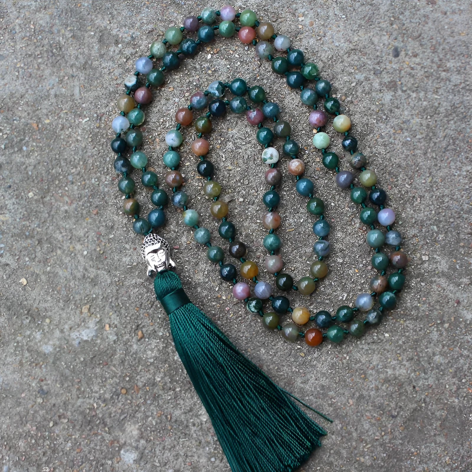 Natural agate 108-bead necklace bracelet with 6mm geometric beads