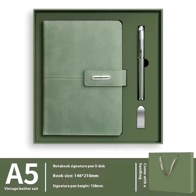 A5 notebook with PU leather cover in various colour options including black, red, green, blue, and orange