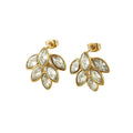 Gold clip-on earrings with full diamond dripping oil 6-leaf design in titanium steel electroplate