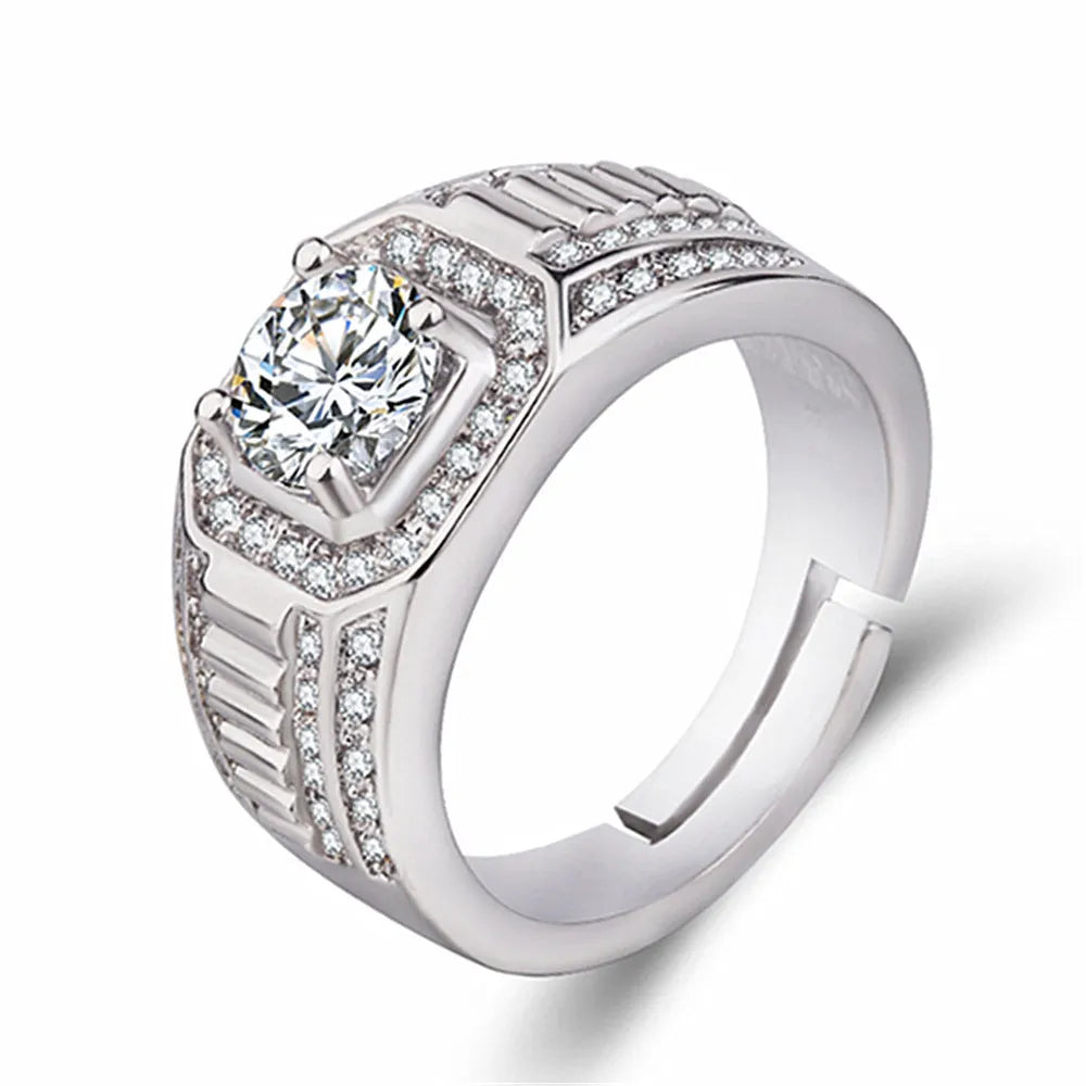 Men's adjustable square diamond ring in copper with gold or platinum colour finish