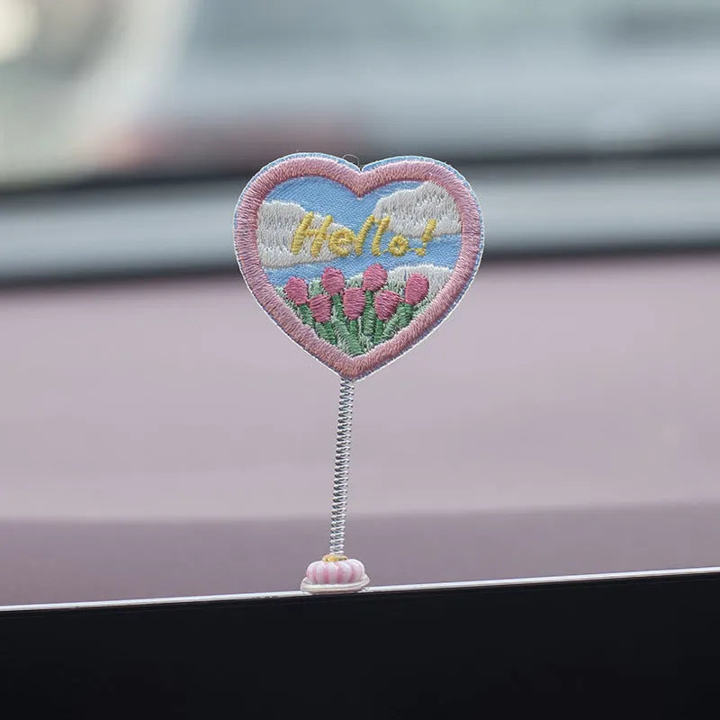 PVC cartoon duckling car decoration set with six small ducks and one hello welcome sign.