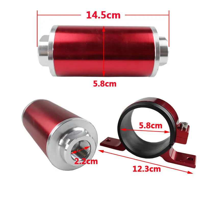 Aluminium high flow magnetized petrol filter bracket in six colour options.
