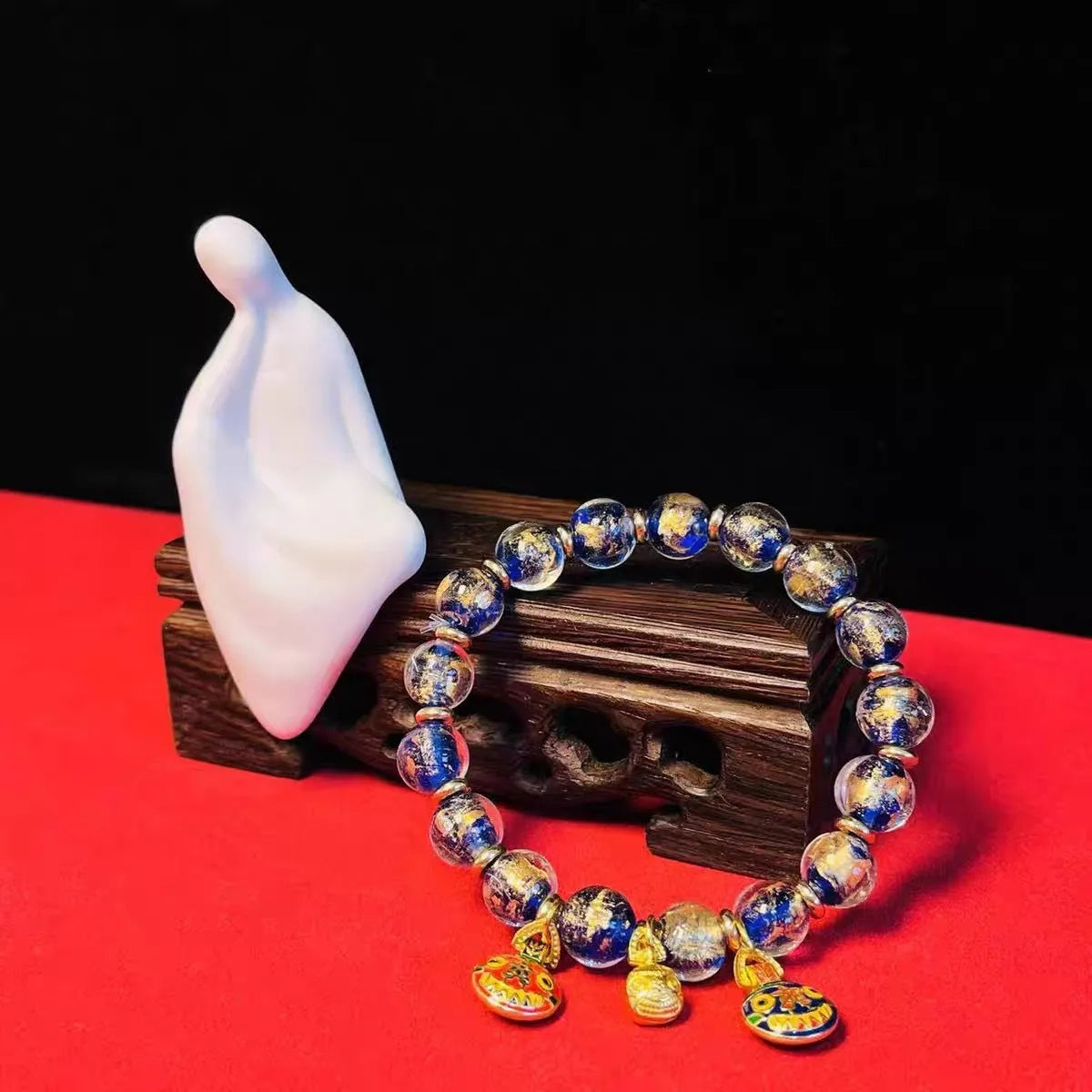 Ancient French Glaze Year Bracelet with geometric glass beads and auspicious patterns in multiple colours.