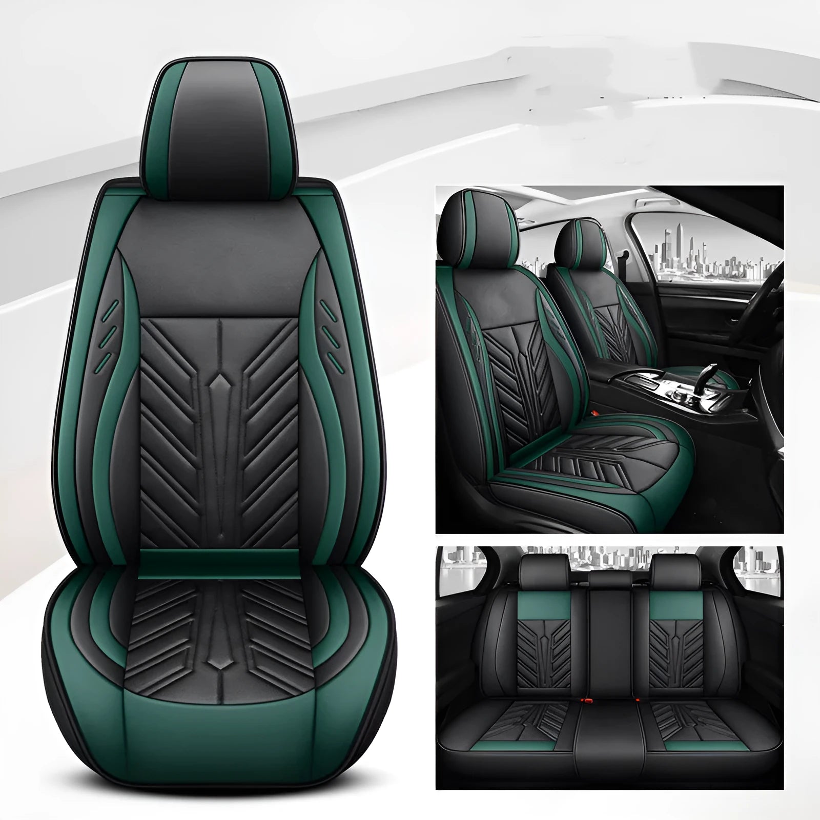 Full-leather car seat cushion with contrast stitching in multiple colour options