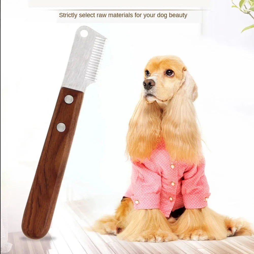 Wooden dog hair removal knife pet grooming tool with left and right hand options
