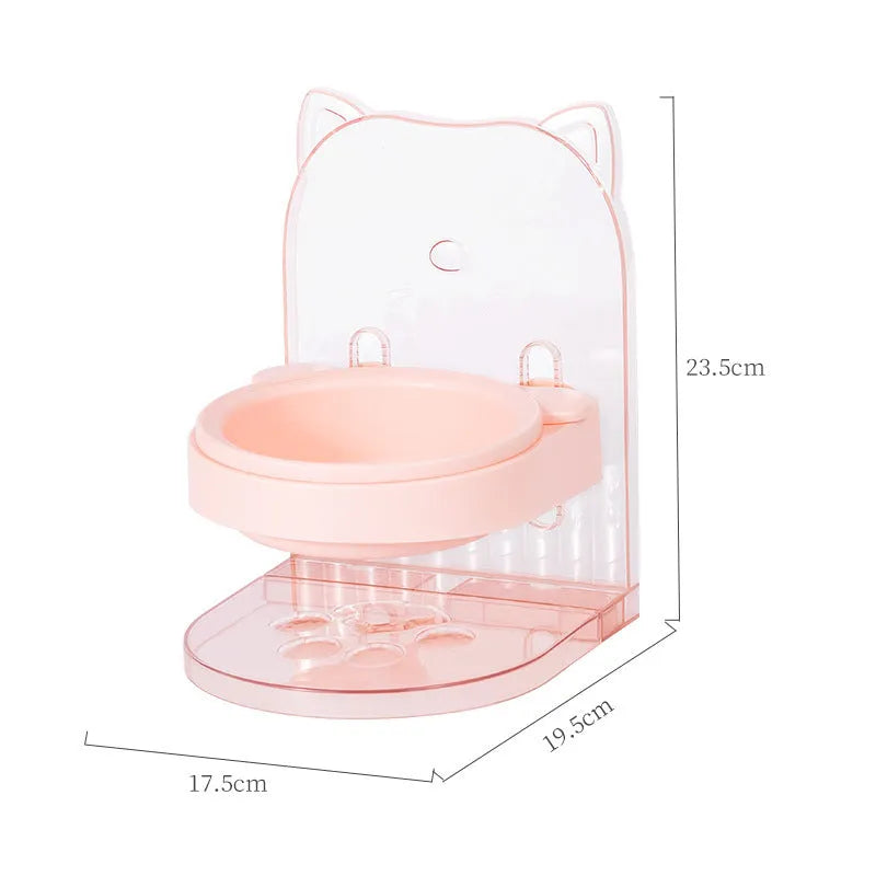 Grey cat ear shaped pet feeding bowl in removable hanging cage