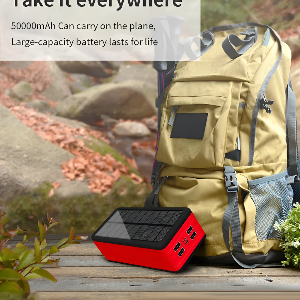 Solar wireless power bank in two-tone colours with solar panel and wireless charging