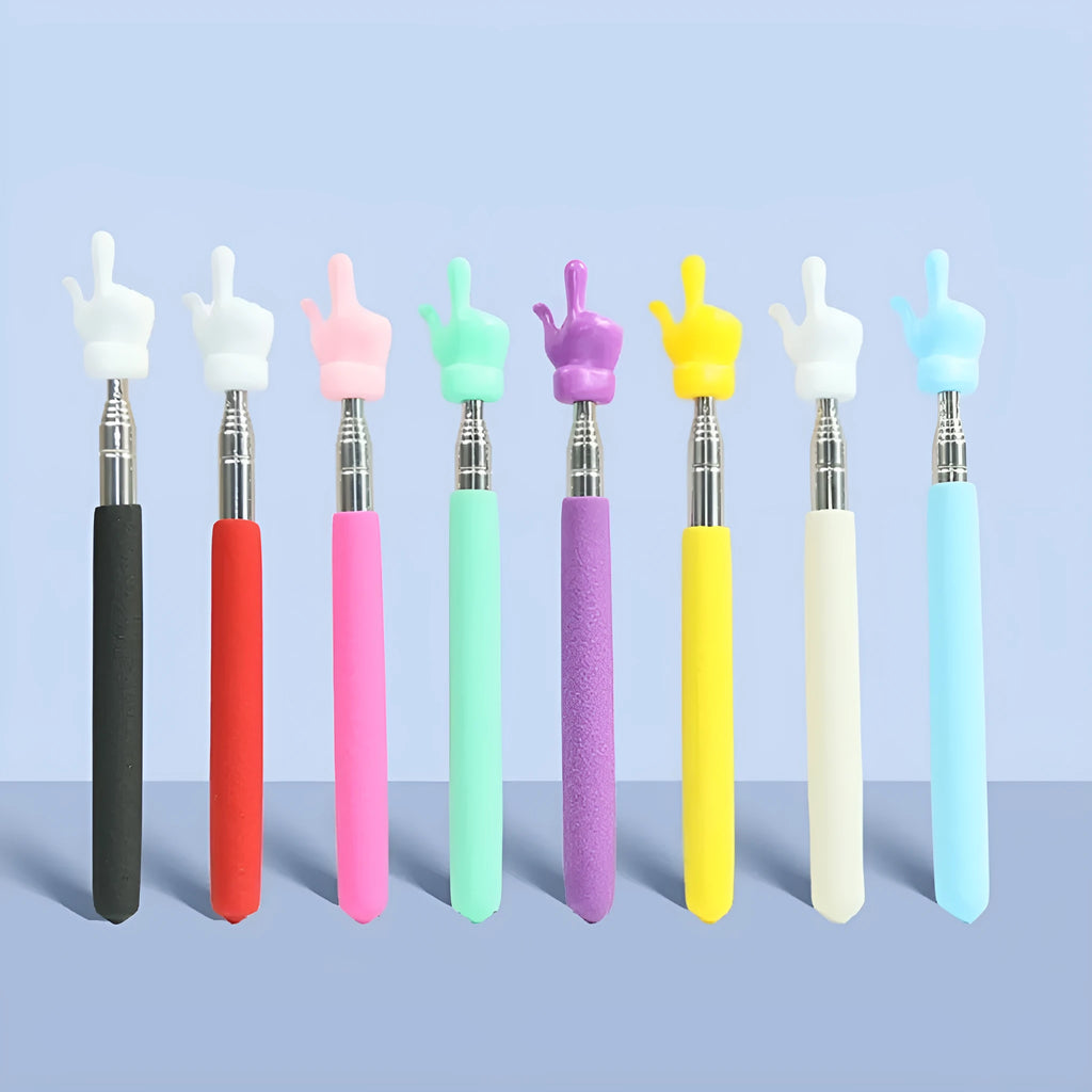 Retractable stainless steel baton children's finger reading teaching pointer in black and white fingers colour