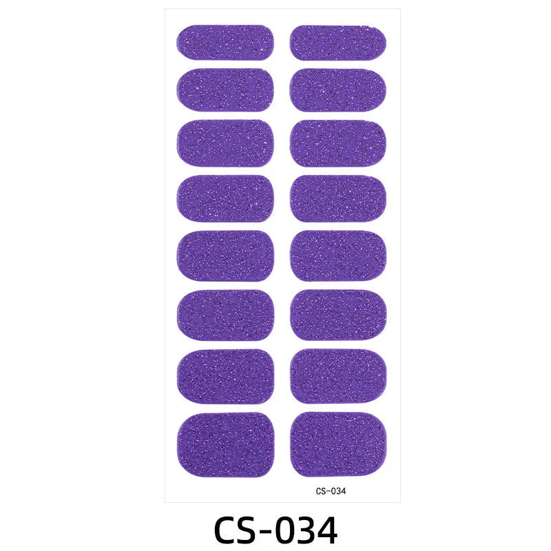 Assorted nail sticker designs including cartoon, love heart, and starry sky patterns on bare clip-on nails with a nail file