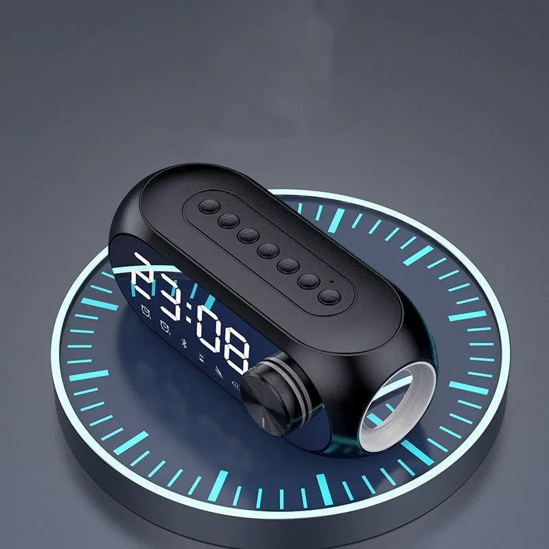 Portable mini clock radio speaker with extra bass in S8 Black, White and Blue colour options