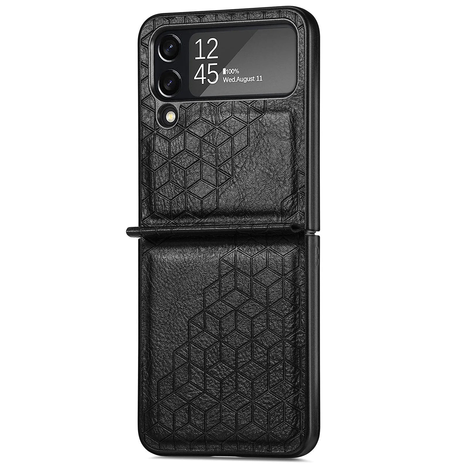 Samsung Z Flip 4 PU leather back cover with rhombus pattern in black, brown, blue, green, and red