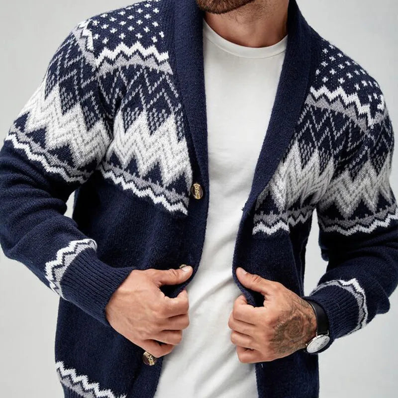 Solid colour long-sleeved knitted cardigan coat sweater in green, chemical fibre blend jacquard, front view