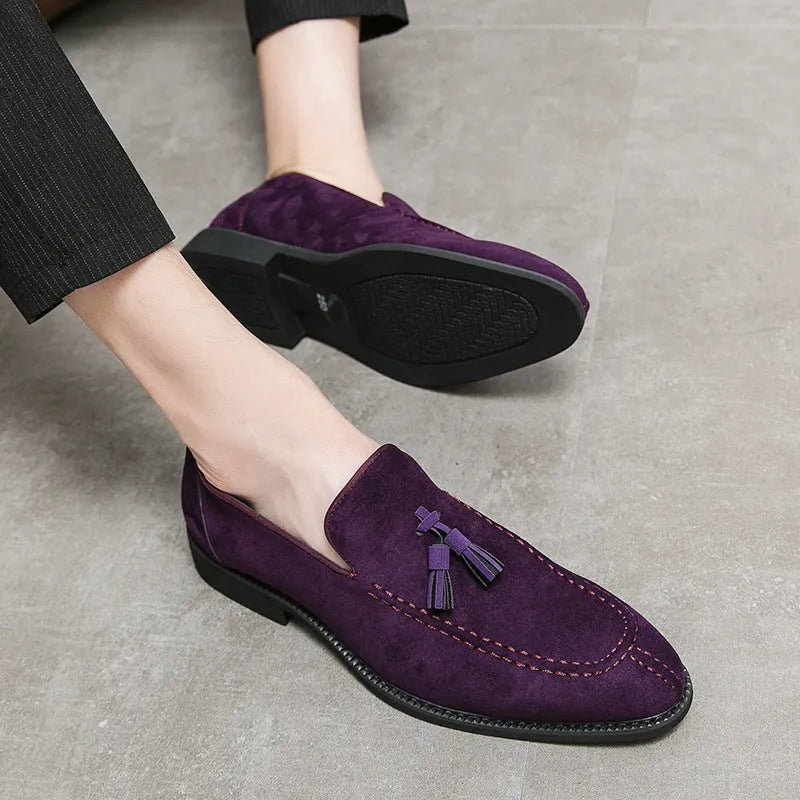 Men's suede matte fashion leather shoes in blue with artificial PU upper and flat heel