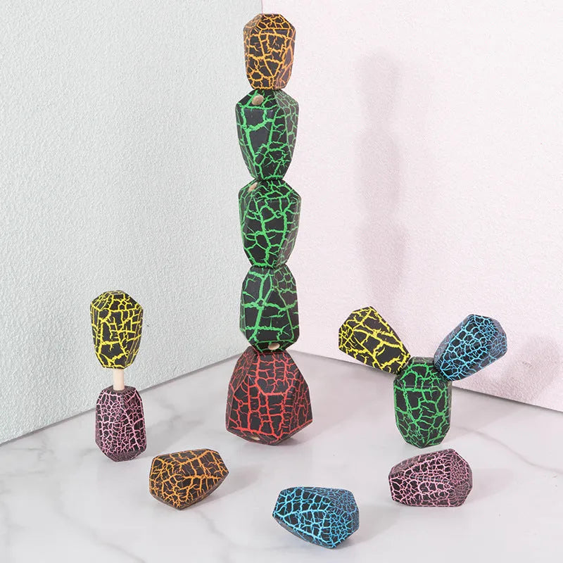 Kids rainbow assembling cactus wooden stacker building blocks on a light background