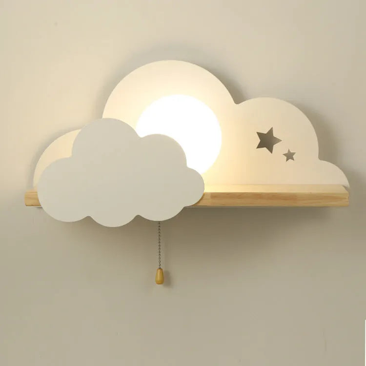 Glass cloud-shaped wall lamp with E27 bulb holder in grey, pink, or white finish.