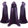 Black satin Halloween cloak with hood for costume parties