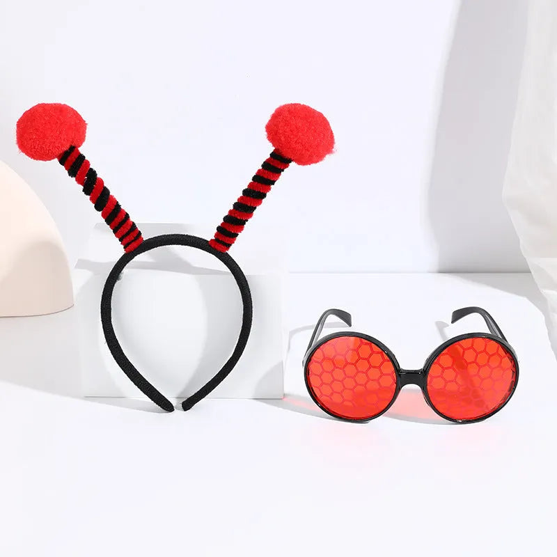 Children's bees fancy dress set with cloth headband and matching glasses in yellow
