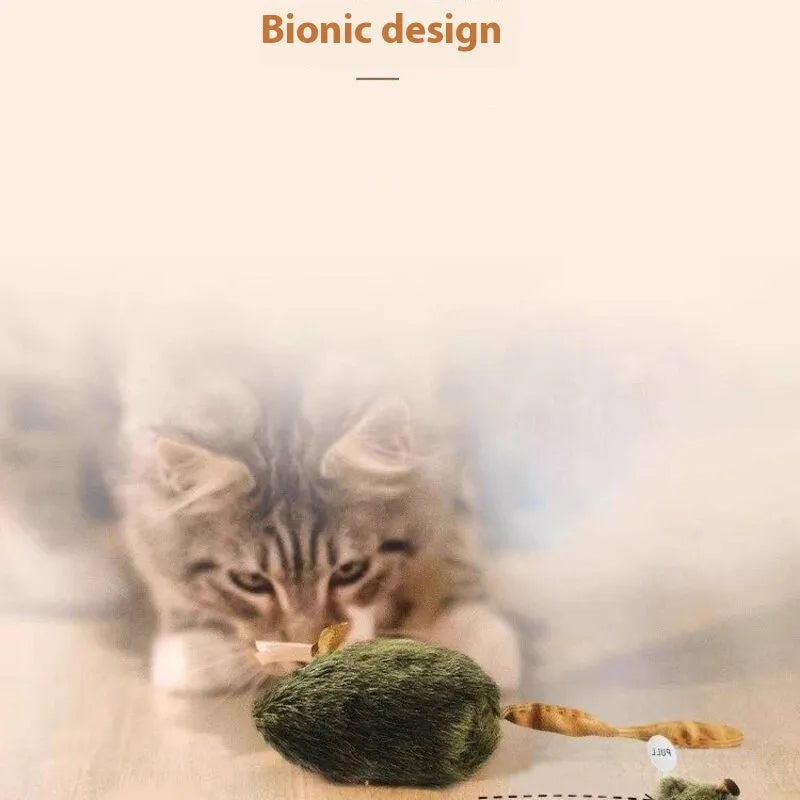 Plush cat toy mouse with simulated sound feature for indoor cats