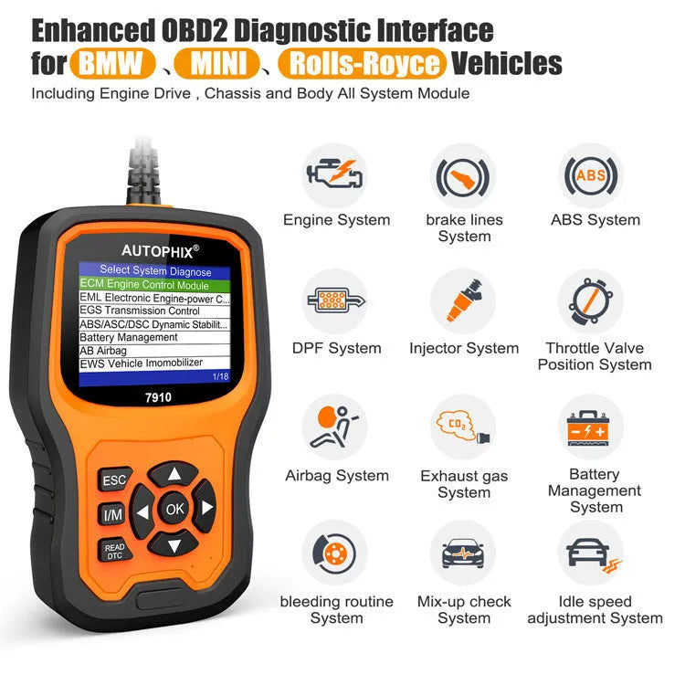 Autophix 7910 BMW full system diagnostic scanner tool with OBD2 connector