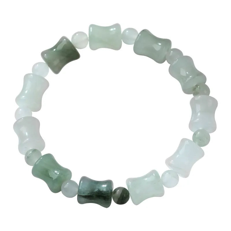 Tianshan Emerald natural chalcedony beaded bracelet with diamond-shaped jade stones and coconut shell beads on elastic string
