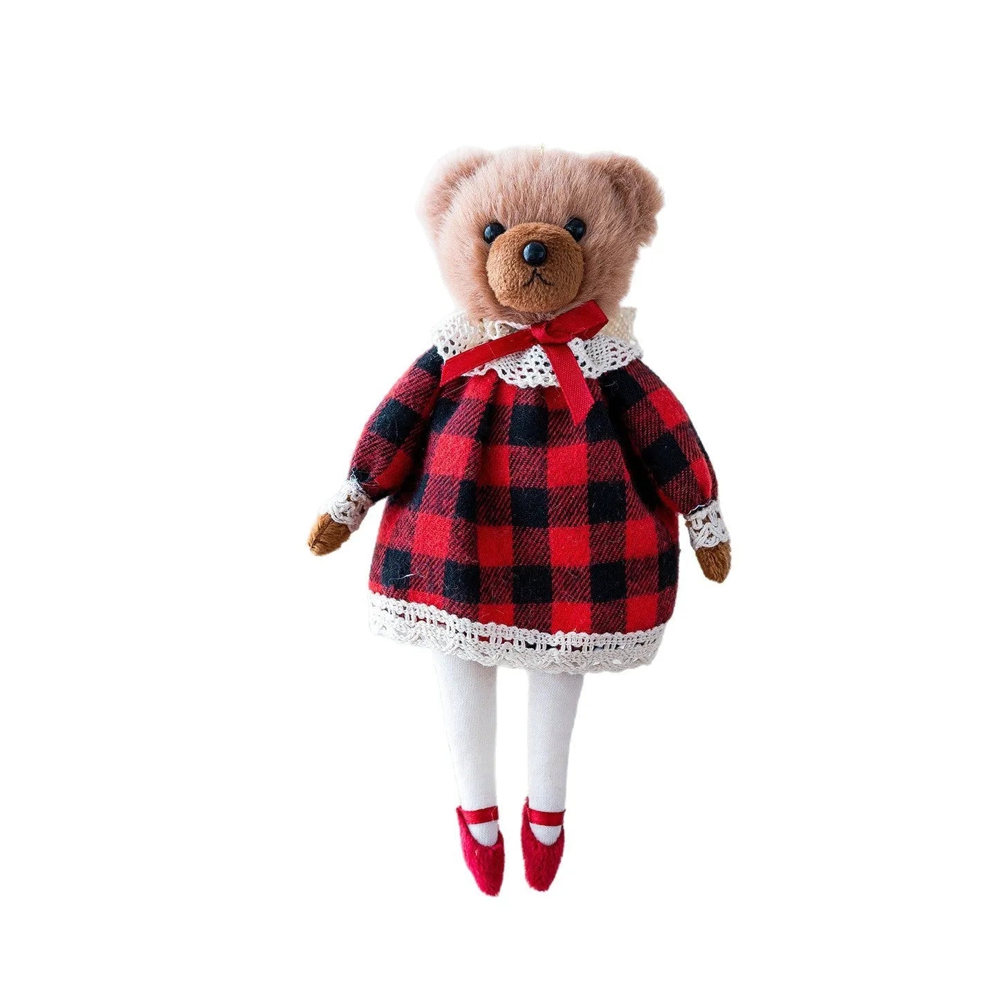 Cartoon plush bear doll wearing cotton suit with plaid pattern in princess bear and gentleman bear variations
