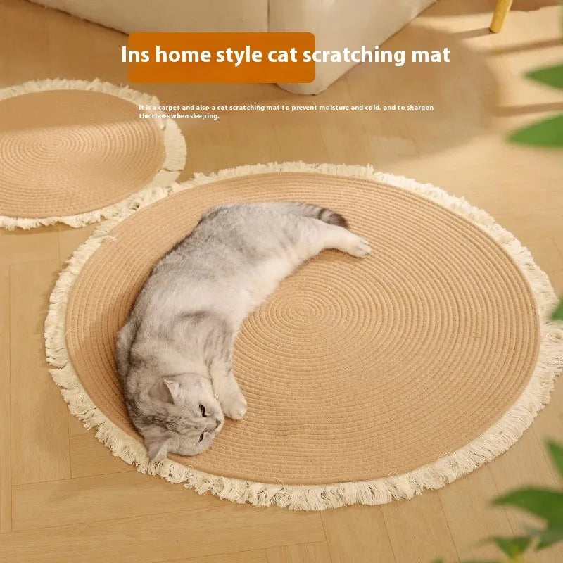 Natural papyrus cat nest bed in tassel color, woven wear-resistant surface, simple style
