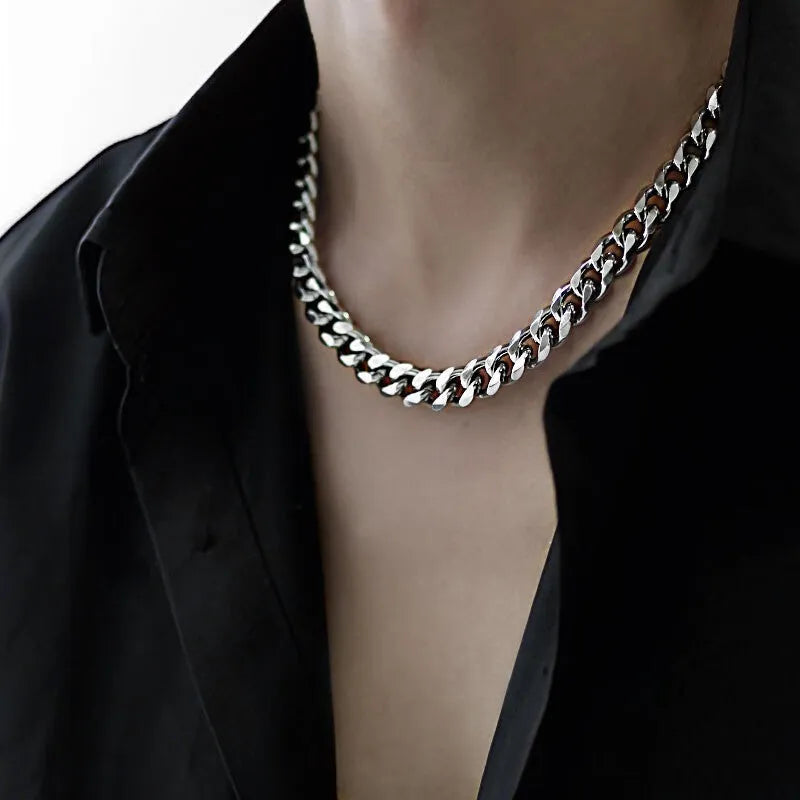 Titanium steel Cuban necklace bold link 10mm width 50cm length hip hop style unisex chain with alloy pendant