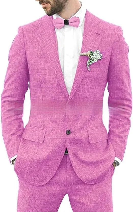 Men's linen hemp blend wedding suit in slim fit with jacket and trousers in dark blue colour