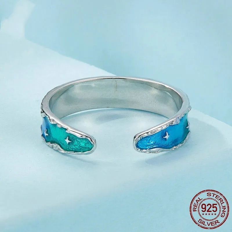 Aurora Star adjustable open ring in silver alloy with cartoon star motif, colour SCR1021-E