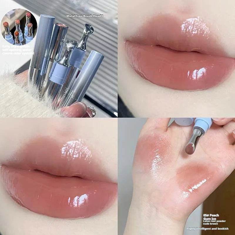 Mirror water light lip gloss lipstick in ice tones with glossy finish in 12.9 cm case