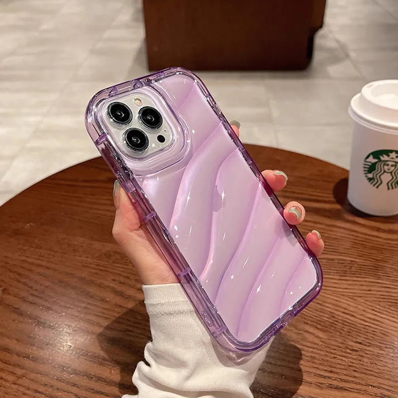 Transparent silicone phone case with embossed texture for iPhone, shown in clear finish