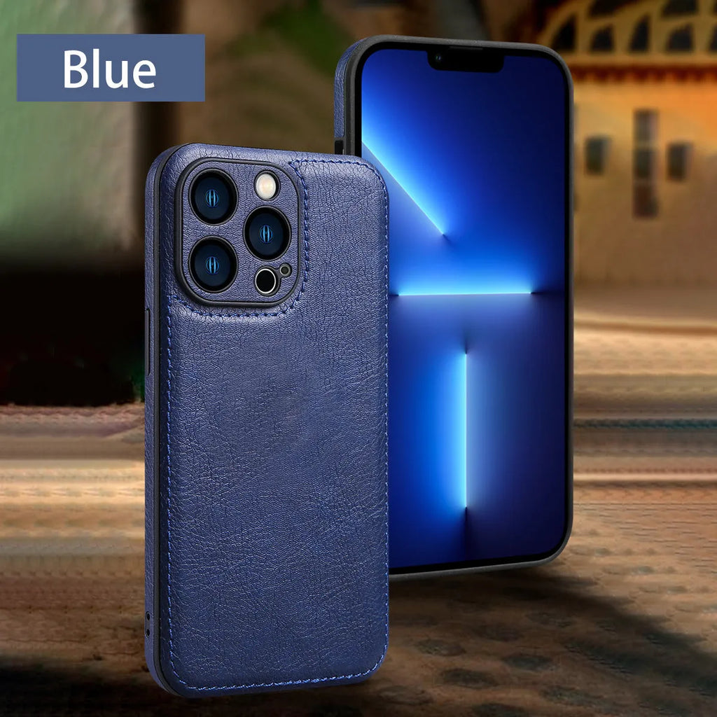Leather grain TPU PU leather drop-resistant phone case for Apple iPhone series in black colour