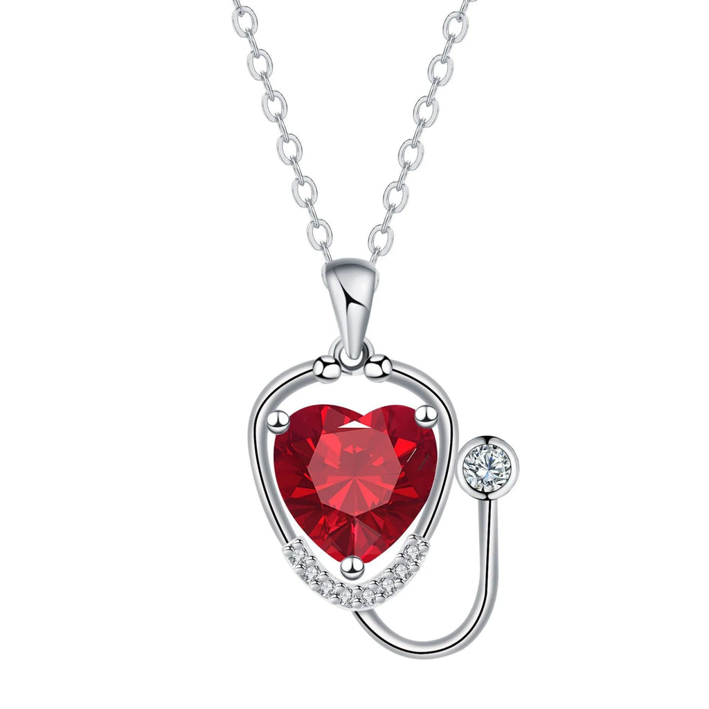 Women's stethoscope wing pendant necklace in red diamond colour with copper construction