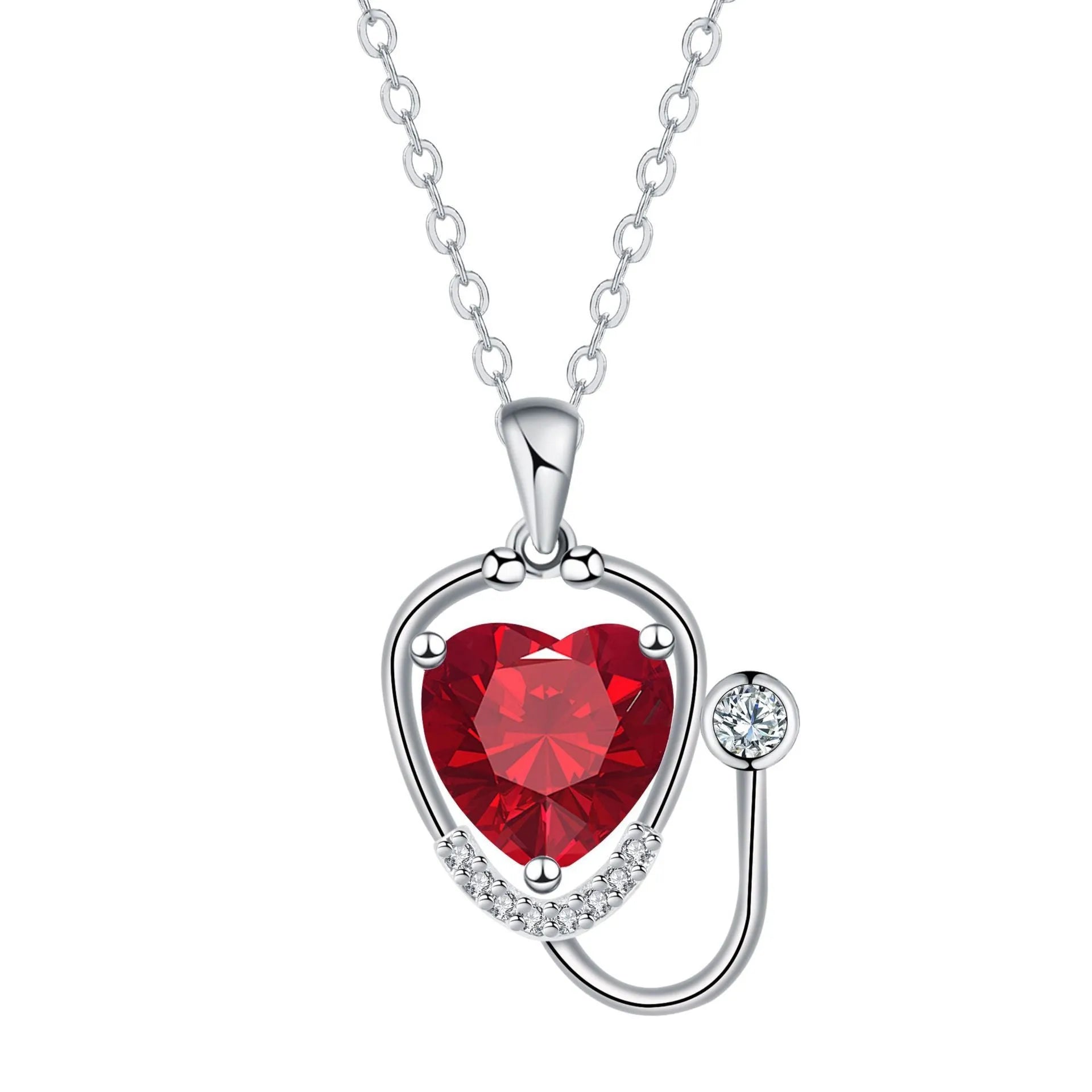 Women's stethoscope wing pendant necklace in red diamond colour with copper construction