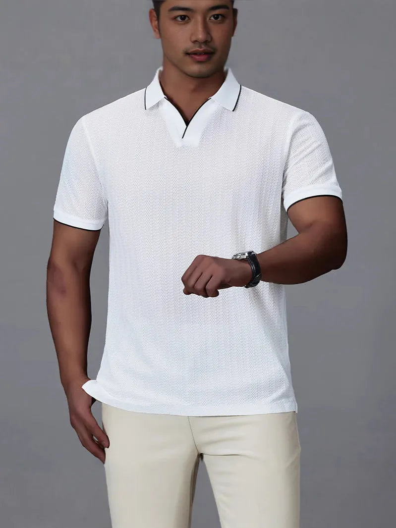 Men's loose fit ice silk polo shirt in thin nylon fabric with short sleeves