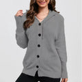 Women's loose fit hooded cardigan sweater in thick cotton fabric, shown in a solid colour.