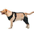 Black dog thigh protective sleeve with adjustable metal support for postoperative leg protection