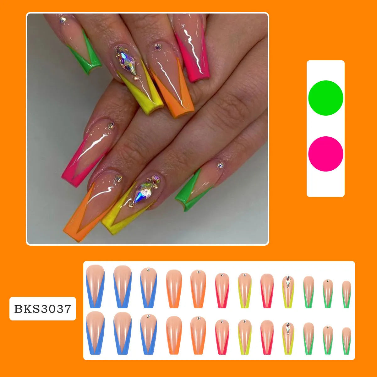 BKS3037 diamond colour French artificial nail tips with cartoon love Cross Heart pattern decoration
